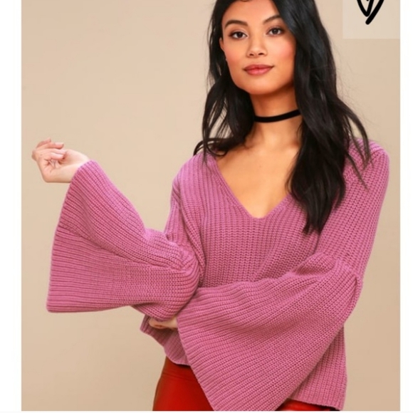 Free People cotton bell sleeve crop sweater Mauve Sz XS Boho Inde Hippie - Picture 8 of 10